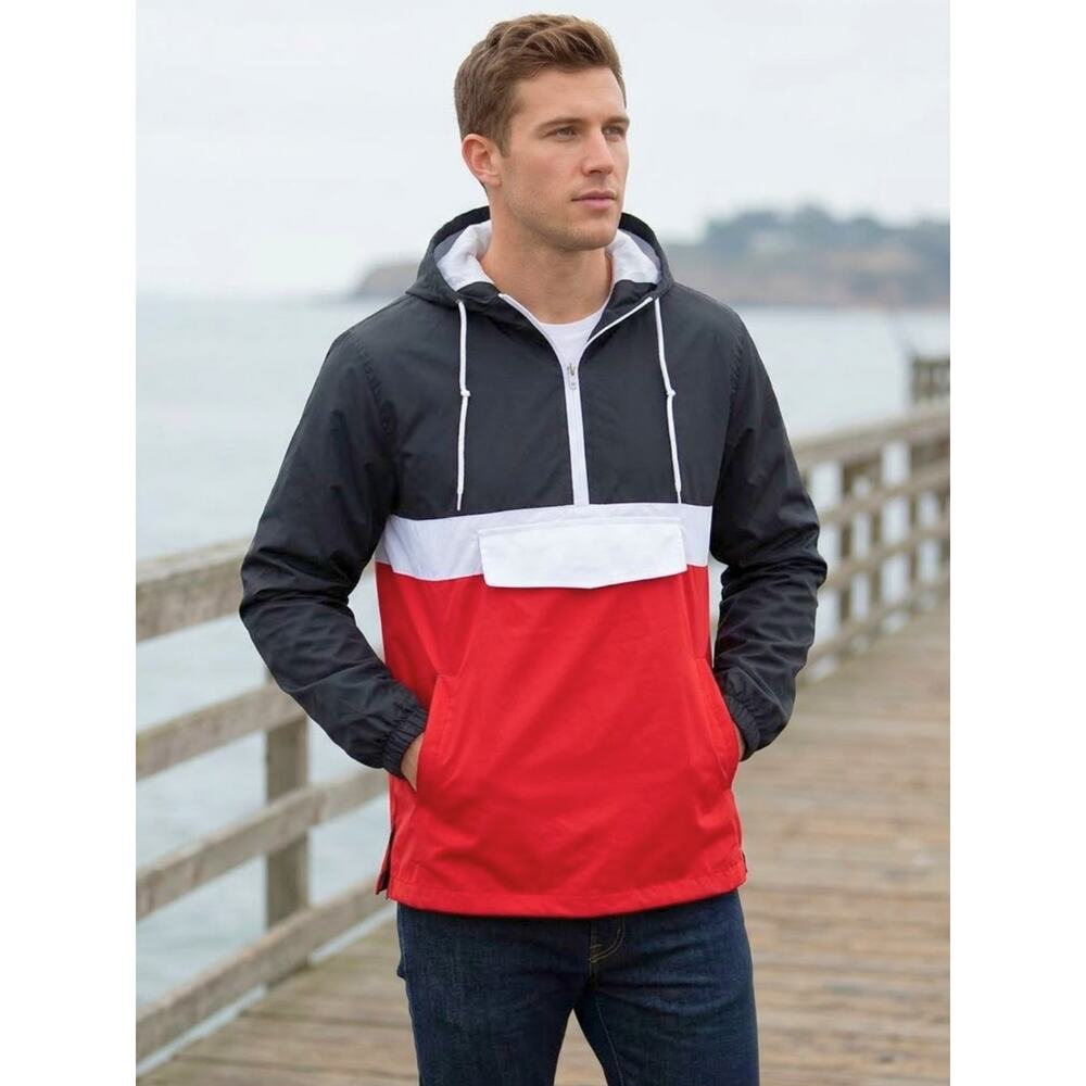 SPIRE Men’s Windbreaker Pullover Hooded Black L Lightweight Outdoor